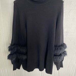 Chico’s Elegant Black Sweater with Faux Fur Accents Size 3